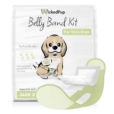 Imagem de WICKEDPUP Kit de Faixa para Barriga de Cachorro Macho, 50 Fraldas e 1 Envoltório Masculino Reutilizável (Tamanho 2)
