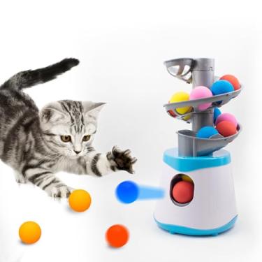 Imagem de KeaJuidy Lançador de bola de brinquedo para gatos, lançador automático de bolas para gatos com 16 bolas saltitantes de EVA, brinquedos interativos para gatos em ambientes internos, brinquedo de busca,