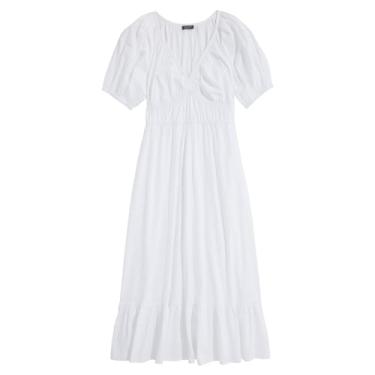 Imagem de vineyard vines Vestido midi feminino Marina Poplin manga bufante, Boné branco, PP