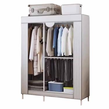Imagem de Guarda-roupa Armário de armação de aço completo armário de tecido de veludo pêssego armário de armazenamento de capacidade extra grande para aluguel habitação branco armário