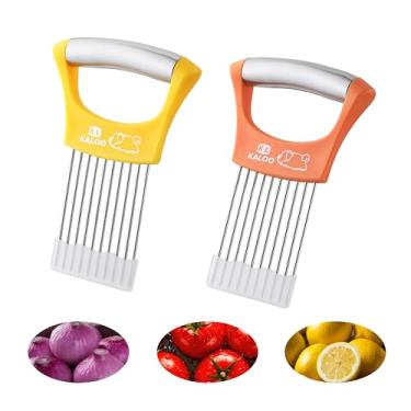Imagem de 2 peças de suporte para fatiar cebola, cortador de cebola de aço inoxidável Kaloo para fatiar e armazenar cebolas, tomate, vegetais e ovos, capa protetora incluída, pode ser lavada na lava-louças (cor