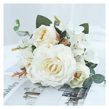 Imagem de Vaso de flores artificiais lindas rosas para decoração de casamento em casa, buquê, vaso de flores falsas (D)