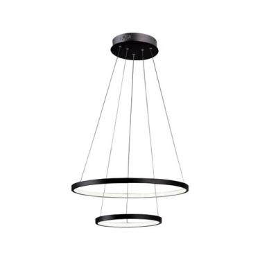 Imagem de Lustre Pendente Ring 2 Alianças Anéis Halo Preto LED Moderno Para Sala