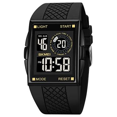 Imagem de XCZAP Relógio esportivo digital luminoso quadrado à prova d'água relógio multifuncional com contagem regressiva, Preto, dourado, Digital, movimento de quartzo