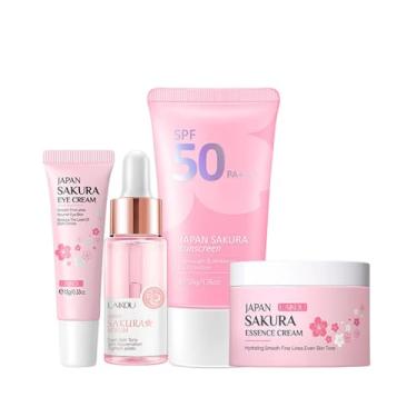 Imagem de KIT Sakura Cerejeira SKIN CARE Soro De Rejuvenescimento Protetor Solar SFP 50 Creme removedor de olheiras Para Os Olhos Rugas 4 ITENS