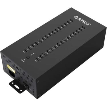 Imagem de ORICO Hub USB 2.0 de nível industrial de 30 portas com fonte de alimentação de 150 W, estação de carregamento inteligente, montagem em parede/rack, estojo de metal completo para escritórios, oficinas