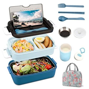 Imagem de SAVTON Lancheira Bento para adultos, lancheira portátil, lancheira Bento para adultos com lancheira, recipientes de almoço Bento para mulheres, lancheira de grande capacidade de 1200 ml, livre de BPA