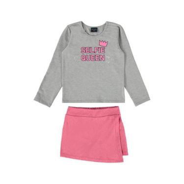 Imagem de Conjunto Blusa e Short-Saia Infantil para Menina Guloseima, Cinza escu