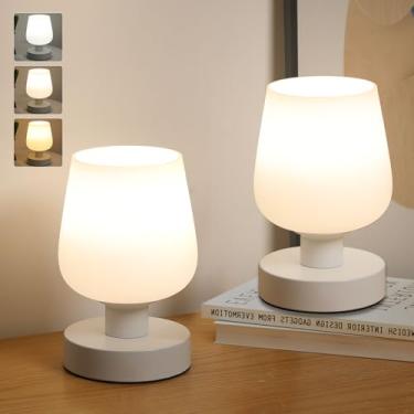 Imagem de Oyxon Conjunto De 2 Abajures De Mesa De Cabeceira Touch, Abajur Pequeno Regulável Para Quarto Com Abajur De Vidro Opala Branco E Lâmpada Led, Abajures Modernos De Mesa De Cabeceira, Abajur De Mesa C