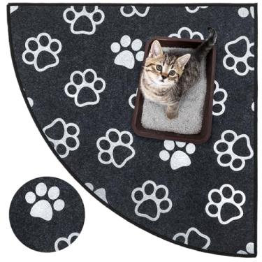 Imagem de Drydiet Tapete de armadilha de areia de gato de canto resistente à água bonito padrão de pata tapete de areia de canto, 73,7 cm x 73,7 cm cinza armadilhas bagunça da caixa protege pisos, lavável na