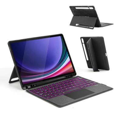Imagem de Capa com teclado para Galaxy Tab S9 Plus/Galaxy Tab S9+/S9 FE Plus, 12,4"(SM-X810 / SM-X816B-5G), teclado magnético removível com Bluetooth