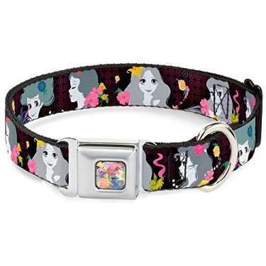 Imagem de Buckle-Down Coleira para cães com fivela de cinto de segurança – silhuetas de princesa pontos preto/roxo/cinza/multicolorida – 2,54 cm de largura – serve para pescoço de 28-43,18 cm – Médio