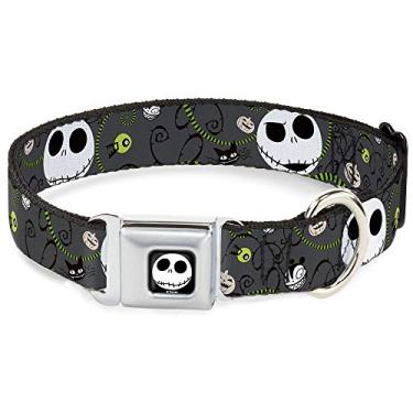 Imagem de Buckle-Down Coleira para cães com fivela de cinto de segurança - NBC Jack Expressions/Elementos de Halloween Cinza - 3,8 cm de largura - Serve para pescoço de 40,6 a 58,4 cm - Médio
