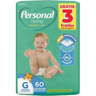 Imagem de Fralda Personal Hiper 1 Pacote Tamanho G de 8 a 12,5 kg Com 60 Unidade