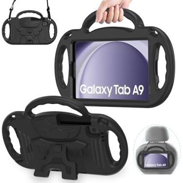 Imagem de AVAWO Capa infantil para Samsung Galaxy Tab A9 2023 8,7 polegadas/A7 Lite 2021, com alça, à prova de choque, alça leve com suporte 2023 (SM-X110/X115/X117)/2021(SM-T220/T225/T227), preta
