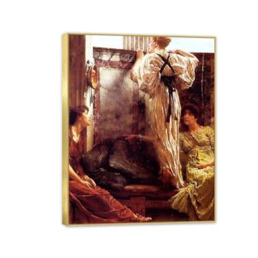 Imagem de MOBYAT Quadro dourado Who is It de Lawrence Alma Tadema Prints, reprodução de pintura a óleo, impressão giclée em tela, arte de parede pronta para pendurar para decoração de quarto de casa. 90 x 70 cm