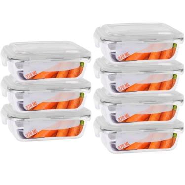 Imagem de kit 7 Pote Vidro 370ML Vai ao Forno e Microondas Retan c/Tampa - PRATI