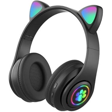 Imagem de Fone de Ouvido Bluetooth 5.0 Orelha de Gato com LED, Microfone Integrado, Som Estéreo, Conexão Sem Fio e P2, Ajustável e Dobrável – (Preto) D7 Store-