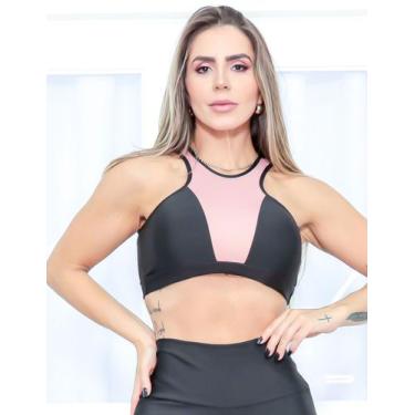 Imagem de Top Fitness Feminino sem Bojo e com Recortes em Tela e Cirrê - Fitmoda
