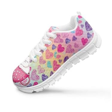 Imagem de GOSTONG Tênis de corrida infantil pequeno/grande para meninas, malha respirável, escola, tênis, antiderrapante, branco, tamanho 11-5, Cat Love Heart, 16