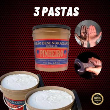 Imagem de Kit 3 Pastas Pinheiro Sabão Desengraxante Para Mãos Limpeza 4,5 Kg com