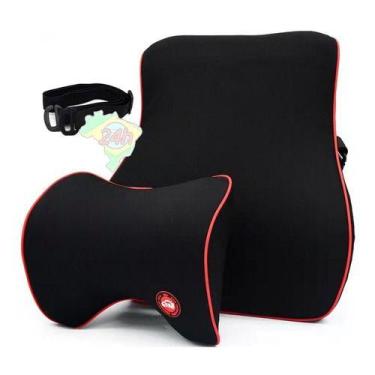 Imagem de Almofada Encosto Pescoço Apoio Lombar Banco Carro Ajustavel, Preto