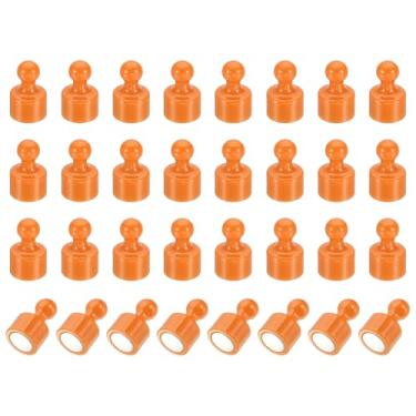 Imagem de PATIKIL 32 peças de pinos de ímãs, 0,8 x 0,5 ímãs fortes de geladeira quadro branco magnético tachinhas decorativas para geladeira Locker calendário escritório, laranja