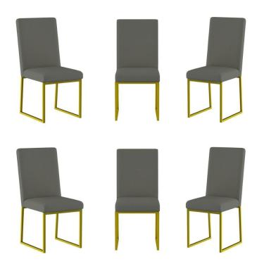 Imagem de Kit 6 Cadeiras De Jantar Com Base De Ferro Dourado Balaqui Cinza