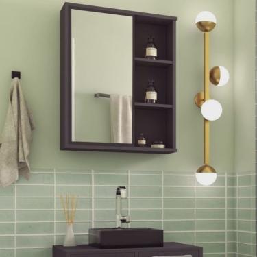 Imagem de Armário Espelheira Para Banheiro 1 Porta 2 Prateleira Eduarda Grafite