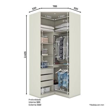 Imagem de Armário de Canto Closet 2 Portas com Espelhos Predileto Areia Jequitibá - Henn