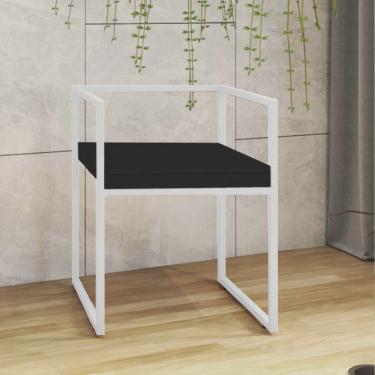 Imagem de Cadeira de Jantar Cubo Office Escritório Recepção Ferro Branco Corino Preto - Ahz Móveis