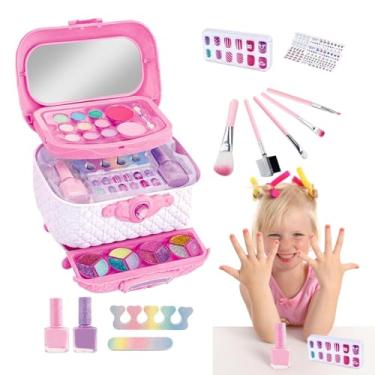 Imagem de Kit de maquiagem infantil,Conjunto de maquiagem infantil | Kit de maquiagem para menina lavável - Princesa bonecas vestir-se brinquedo bonito criança kit cosméticos acessórios da arte do prego para cr