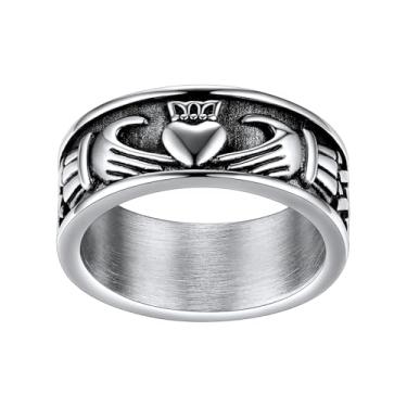 Imagem de FaithHeart Anéis Claddagh para o amor, aço inoxidável/banhado a ouro 18K feminino masculino anel de casamento personalizado personalizado, 11, Aço inoxidável, Sem pedra preciosa