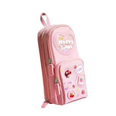 Imagem de Ioensy Lápis Caixa de capa Caso de caneta de grande capacidade decoração estética Bolsa de armazenamento para viajar Makeup Brush Supplies Supplies da escola, Rosa E Garota