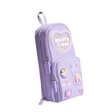 Imagem de Ioensy Lápis Caixa de capa Caso de caneta de grande capacidade decoração estética Bolsa de armazenamento para viajar Makeup Brush Supplies Supplies da escola, Roxo E Urso