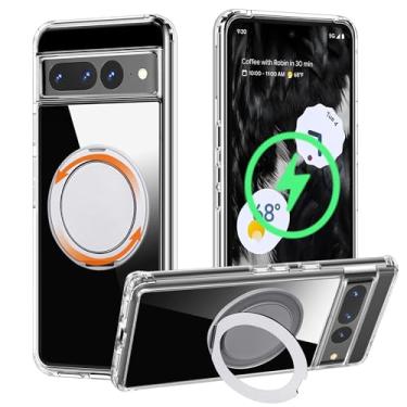 Imagem de Tffozssi Capa para Google Pixel 7 Pro, compatível com Magsafe - Suporte magnético giratório de 360° - Parte traseira rígida transparente de policarbonato e TPU macio protetora à prova de choque
