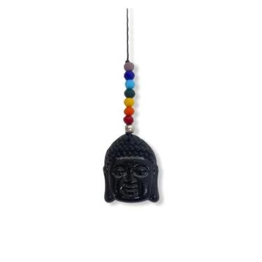 Imagem de Buda preto Feg Shui 45mm com 7 contas coloridas para pendurar - Lua Mi