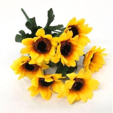 Imagem de 4 Arranjos Com 7 Girassol Flor Artificial De Decoração Buquê