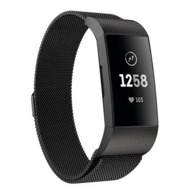 Imagem de Pulseira Aço Inoxidável Milanese Para Fitbit Charge 3 - Preto Tamanho 