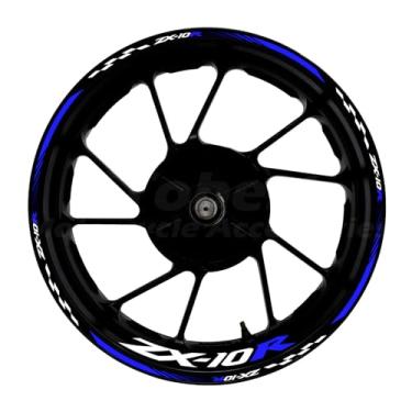 Imagem de Awonderful Kit de listras refletivas para motocicleta, adesivos de aro de roda de vinil compatíveis com Kawasaki ZX-10R 2004-2024 (azul)