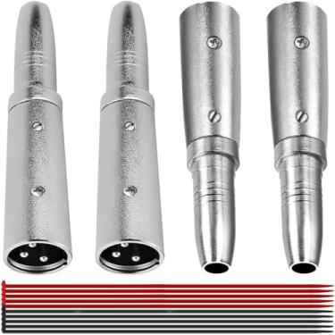 Imagem de MKBKLLJY 4 peças XLR macho de 3 pinos para conector fêmea de 6,35 mm de 6,35 mm, kit de conector de troca de gênero, capa de metal de liga de zinco, prata com abraçadeira, compatível com mixer estéreo