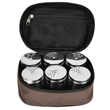 Imagem de Conjunto Portátil de Potes de Especiarias de Aço Inoxidável Akozon para Churrasco - Inclui Garrafas de Tempero Com Saco OPP Adicionado e Bolsa de Pano - Perfeito para Cozinha e