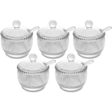 Imagem de 5 Açucareiros Pearl de Vidro Cristal 200ml com Colher Porta Açúcar Wol