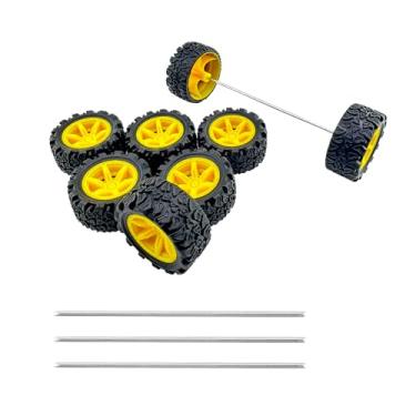Imagem de 8PCS Toy Car Wheel Toy Car Rubber Tire Wheel with Metal Shaft Axles for RC Car Truck DIY Model Toy Building Project (2x34mm Yellow)