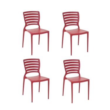 Imagem de Kit 4 Cadeiras Sofia Vermelha Tramontina Encosto Vazado Horizontal 92237/040