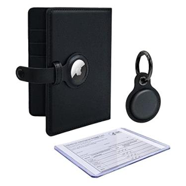 Imagem de AirTag Carteira Passaporte Pacote de Viagem com Suporte de Capa e Porta-chaves de Bagagem Acessório de Etiqueta com Protetor de Cartão de Vacina para Homens e Mulheres, Preta, Capa AirTag Passaporte