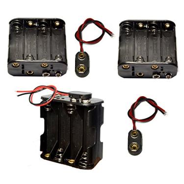 Imagem de LAMPVPATH 3 peças AA suporte de bateria com 3 peças 9V tipo conector de encaixe caixa de plástico de duas camadas capa de bateria, 8AA-3PC