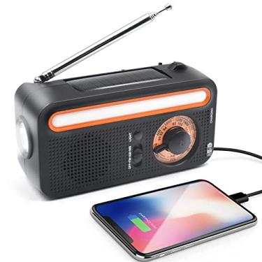 Imagem de Rádio de emergência com manivela solar, rádio meteorológico portátil com AM/FM/SW/NOAA, lanterna brilhante, alarme SOS, lâmpada de leitura, carregador de celular de 2000 mAh para acampamento de