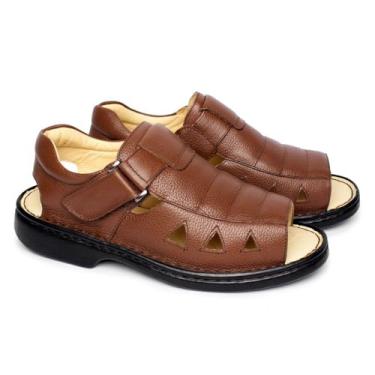 Imagem de Sandália Masculina em Couro Legítimo | Palmilha Ortopédica | Casual e Anatômica | Ideal para o Dia a Dia | Fabricada no Brasil (Chocolate, BR, Adulto, Numérico, 41)