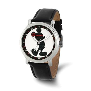 Imagem de Disney Relógio Masculino Mickey Mouse Analógico Quartzo com Pulseira Sintética de Couro Preto, 22 (Modelo: WDS000608)